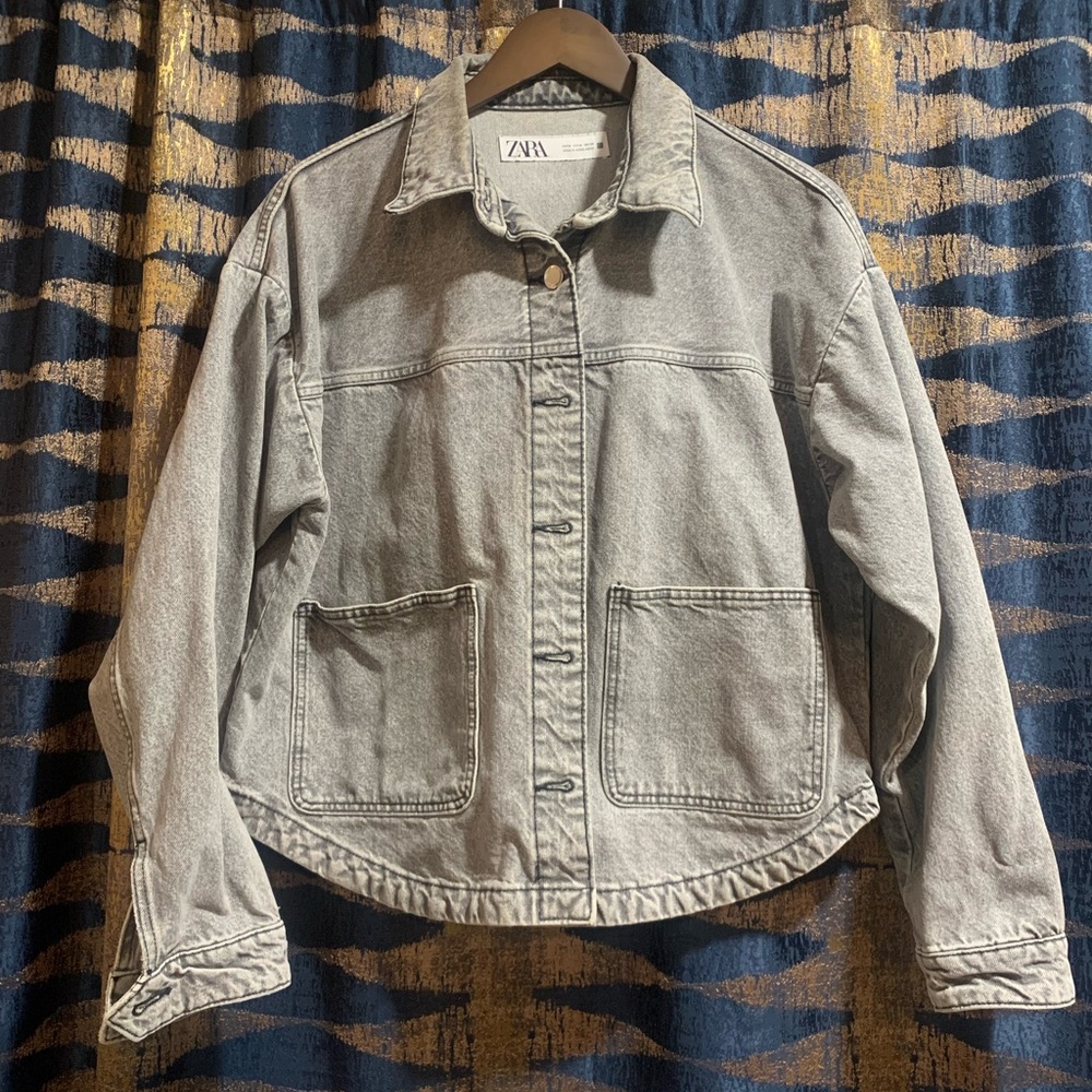 Zara Gray Jean Jacket with Vintage Washed Look
